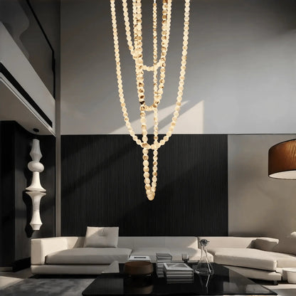 Modern LED Natural Alabaster Globes Beads Hanging Chandelier Indoor Lighting Fixture - Zelno Lighting
