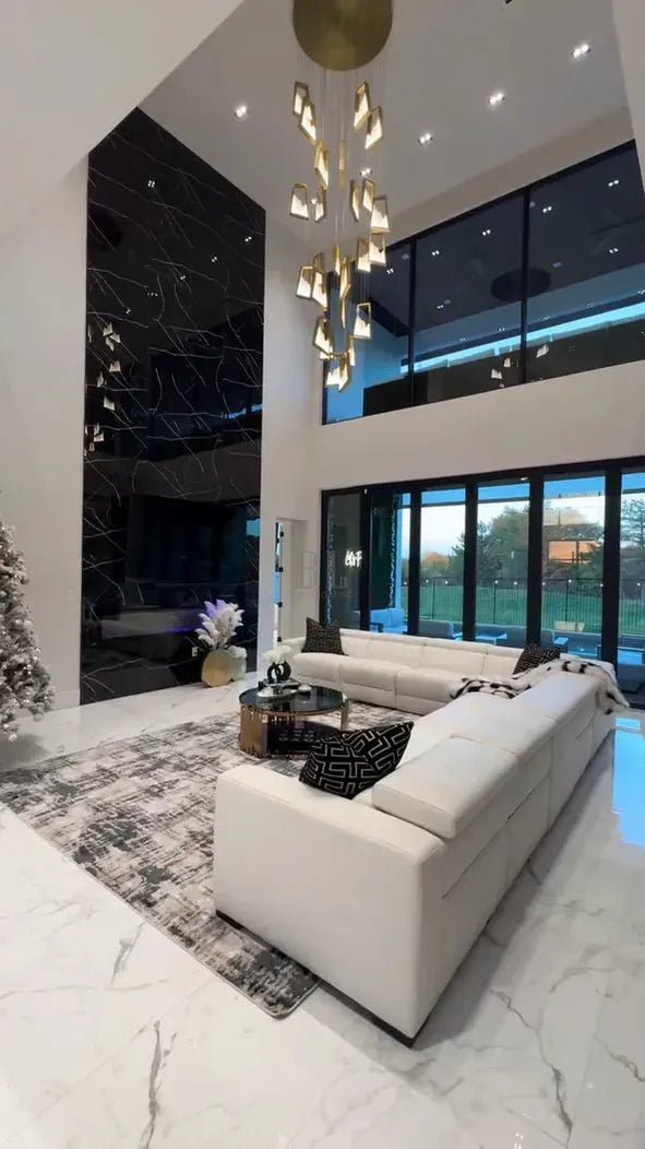 Modern Light Luxury Alabaster Chandelier in Gold Finish - Zelno Lighting