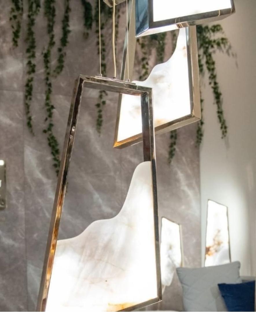 Modern Light Luxury Alabaster Chandelier in Gold Finish - Zelno Lighting