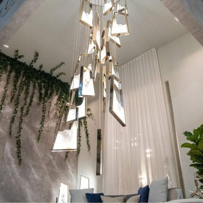 Modern Light Luxury Alabaster Chandelier in Gold Finish - Zelno Lighting