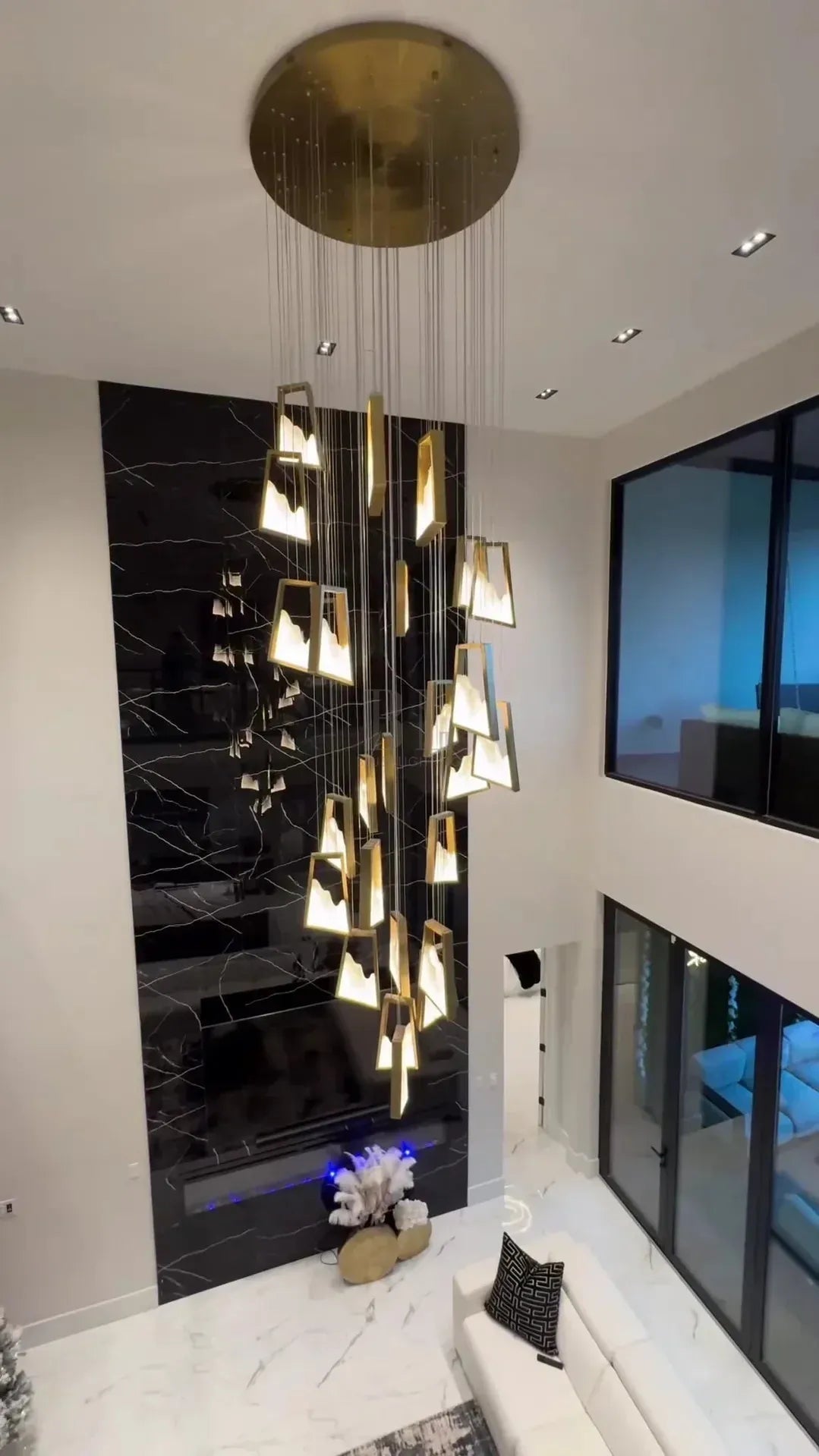 Modern Light Luxury Alabaster Chandelier in Gold Finish - Zelno Lighting