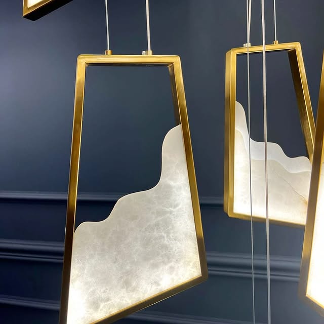 Modern Light Luxury Alabaster Chandelier in Gold Finish - Zelno Lighting