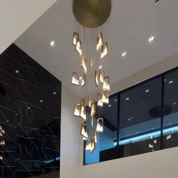 Modern Light Luxury Alabaster Chandelier in Gold Finish - Zelno Lighting