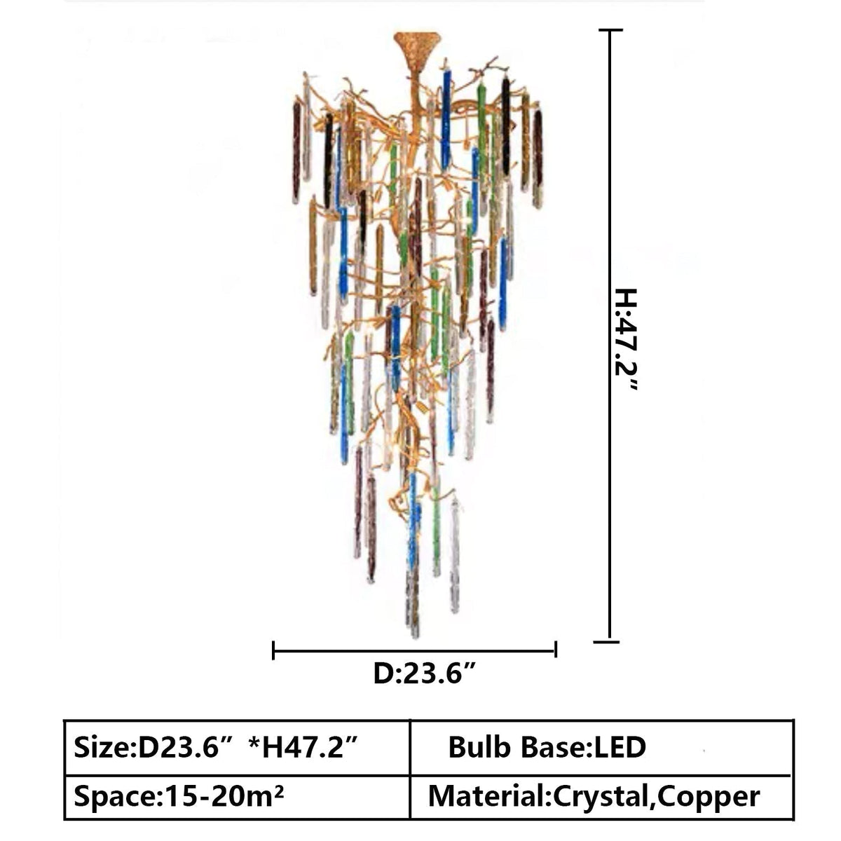 Modern Light Luxury Brass Branches Colored Glass Column Chandelier for Staircase/Living Room/High-ceiling Space - Zelno Lighting
