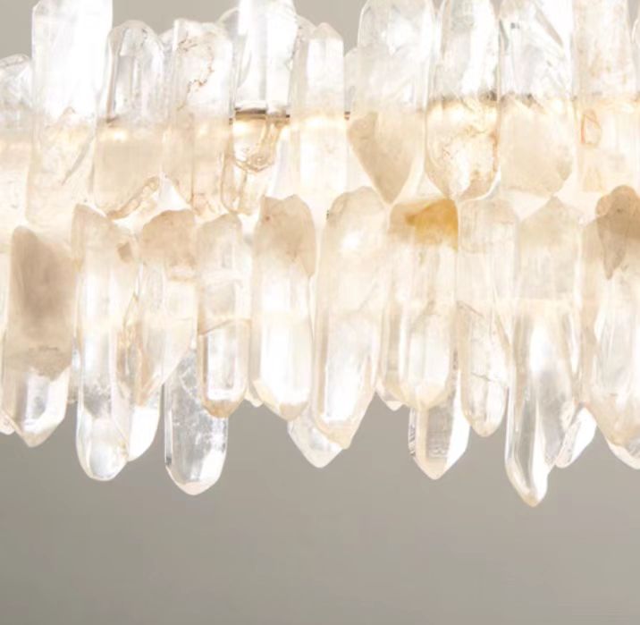 Modern Light Luxury Designer Model Natural Crystal Stone Long Dining Chandelier Furniture for Dining Room/Kitchen Island/Study Room - Zelno Lighting