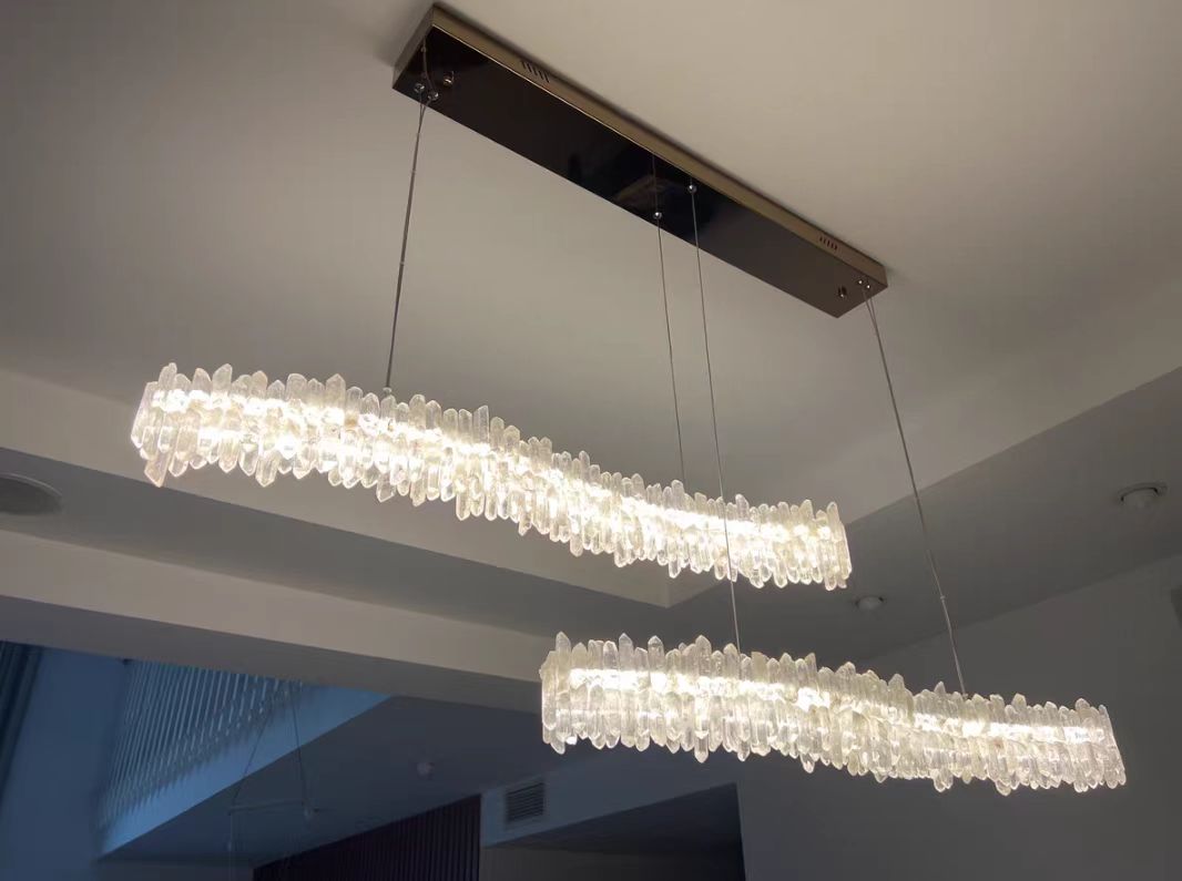 Modern Light Luxury Designer Model Natural Crystal Stone Long Dining Chandelier Furniture for Dining Room/Kitchen Island/Study Room - Zelno Lighting