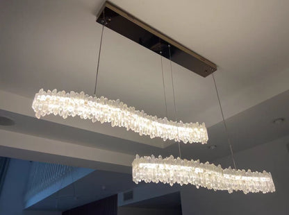 Modern Light Luxury Designer Model Natural Crystal Stone Long Dining Chandelier Furniture for Dining Room/Kitchen Island/Study Room - Zelno Lighting
