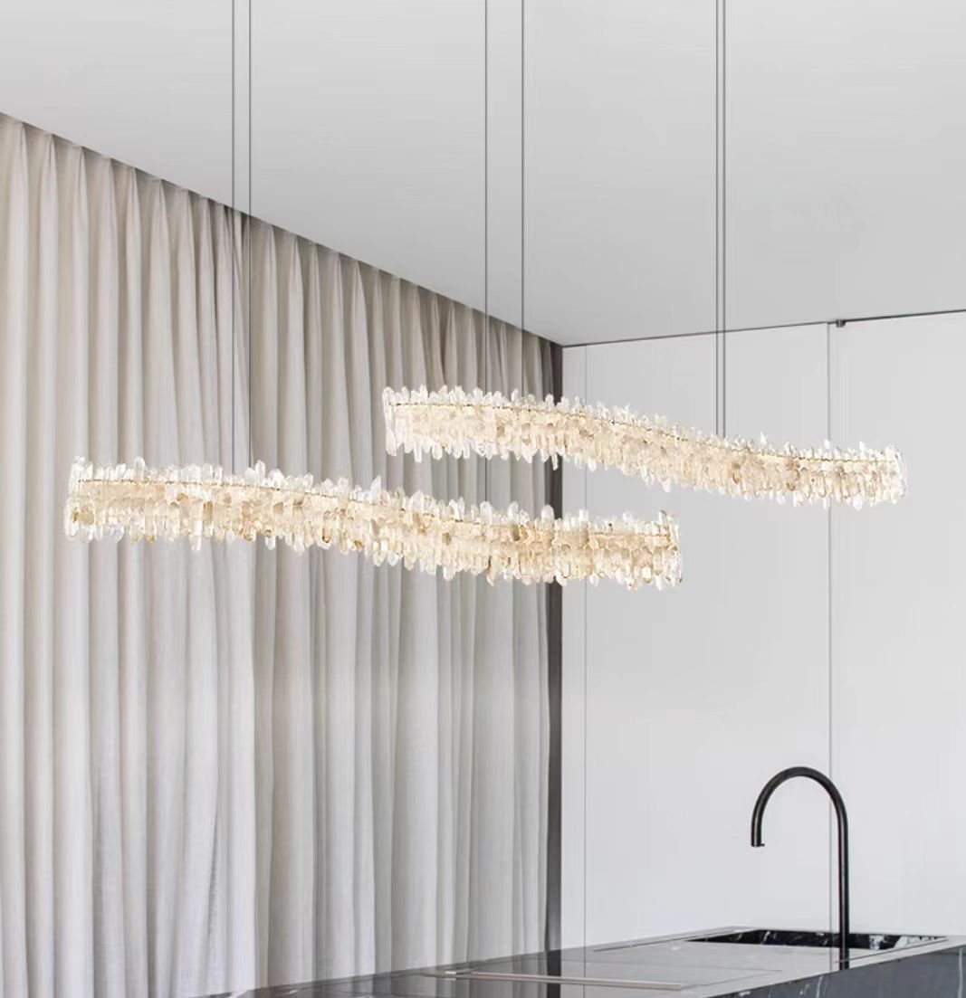 Modern Light Luxury Designer Model Natural Crystal Stone Long Dining Chandelier Furniture for Dining Room/Kitchen Island/Study Room - Zelno Lighting