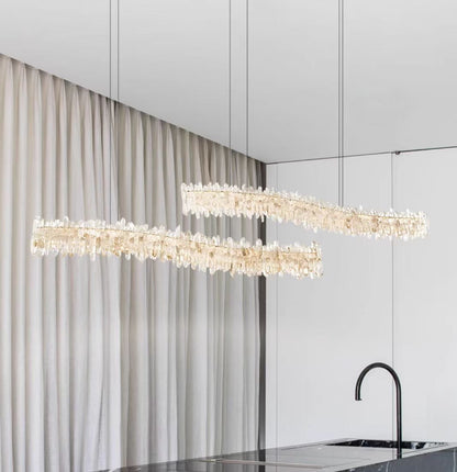 Modern Light Luxury Designer Model Natural Crystal Stone Long Dining Chandelier Furniture for Dining Room/Kitchen Island/Study Room - Zelno Lighting