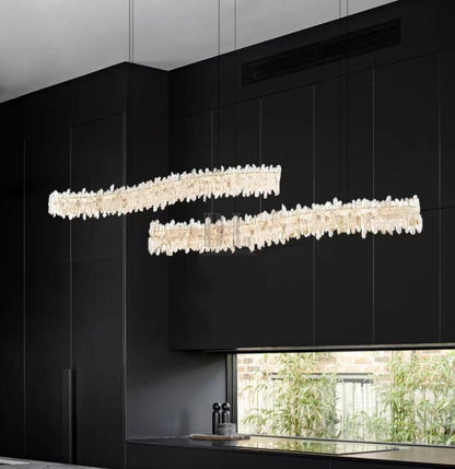 Modern Light Luxury Designer Model Natural Crystal Stone Long Dining Chandelier Furniture for Dining Room/Kitchen Island/Study Room - Zelno Lighting