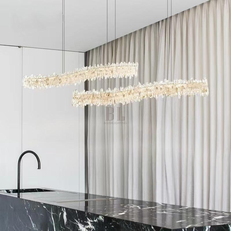 Modern Light Luxury Designer Model Natural Crystal Stone Long Dining Chandelier Furniture for Dining Room/Kitchen Island/Study Room - Zelno Lighting