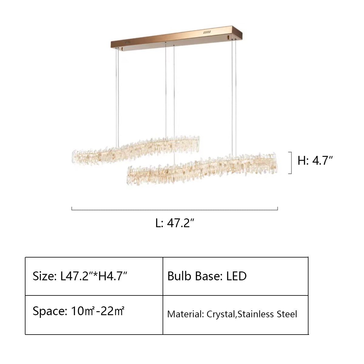 Modern Light Luxury Designer Model Natural Crystal Stone Long Dining Chandelier Furniture for Dining Room/Kitchen Island/Study Room - Zelno Lighting