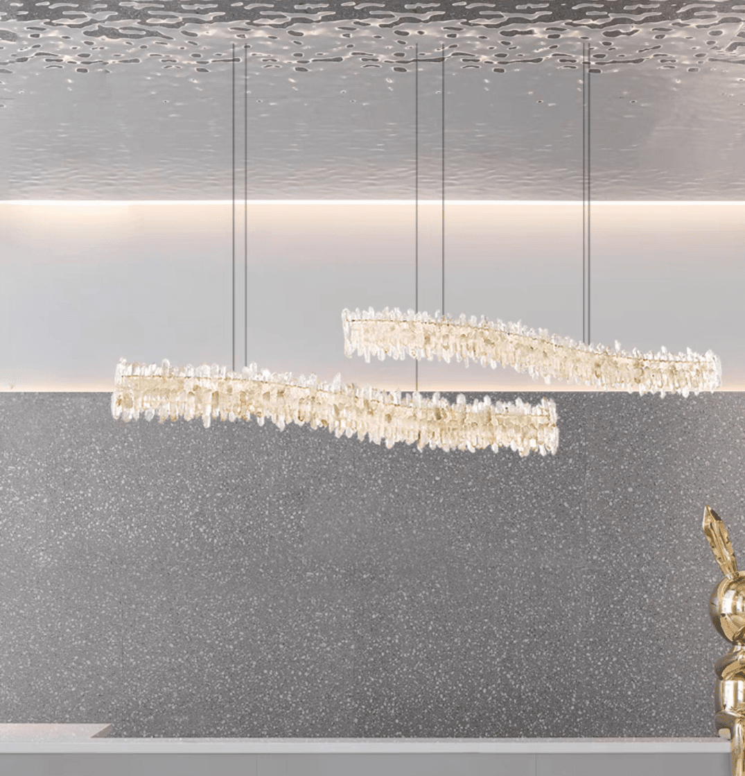 Modern Light Luxury Designer Model Natural Crystal Stone Long Dining Chandelier Furniture for Dining Room/Kitchen Island/Study Room - Zelno Lighting