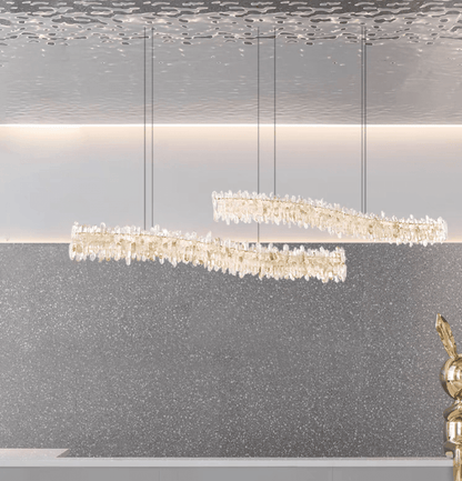 Modern Light Luxury Designer Model Natural Crystal Stone Long Dining Chandelier Furniture for Dining Room/Kitchen Island/Study Room - Zelno Lighting