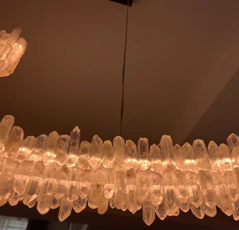 Modern Light Luxury Designer Model Natural Crystal Stone Long Dining Chandelier Furniture for Dining Room/Kitchen Island/Study Room - Zelno Lighting
