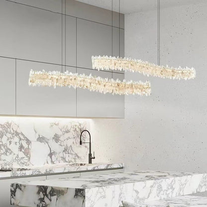 Modern Light Luxury Designer Model Natural Crystal Stone Long Dining Chandelier Furniture for Dining Room/Kitchen Island/Study Room - Zelno Lighting