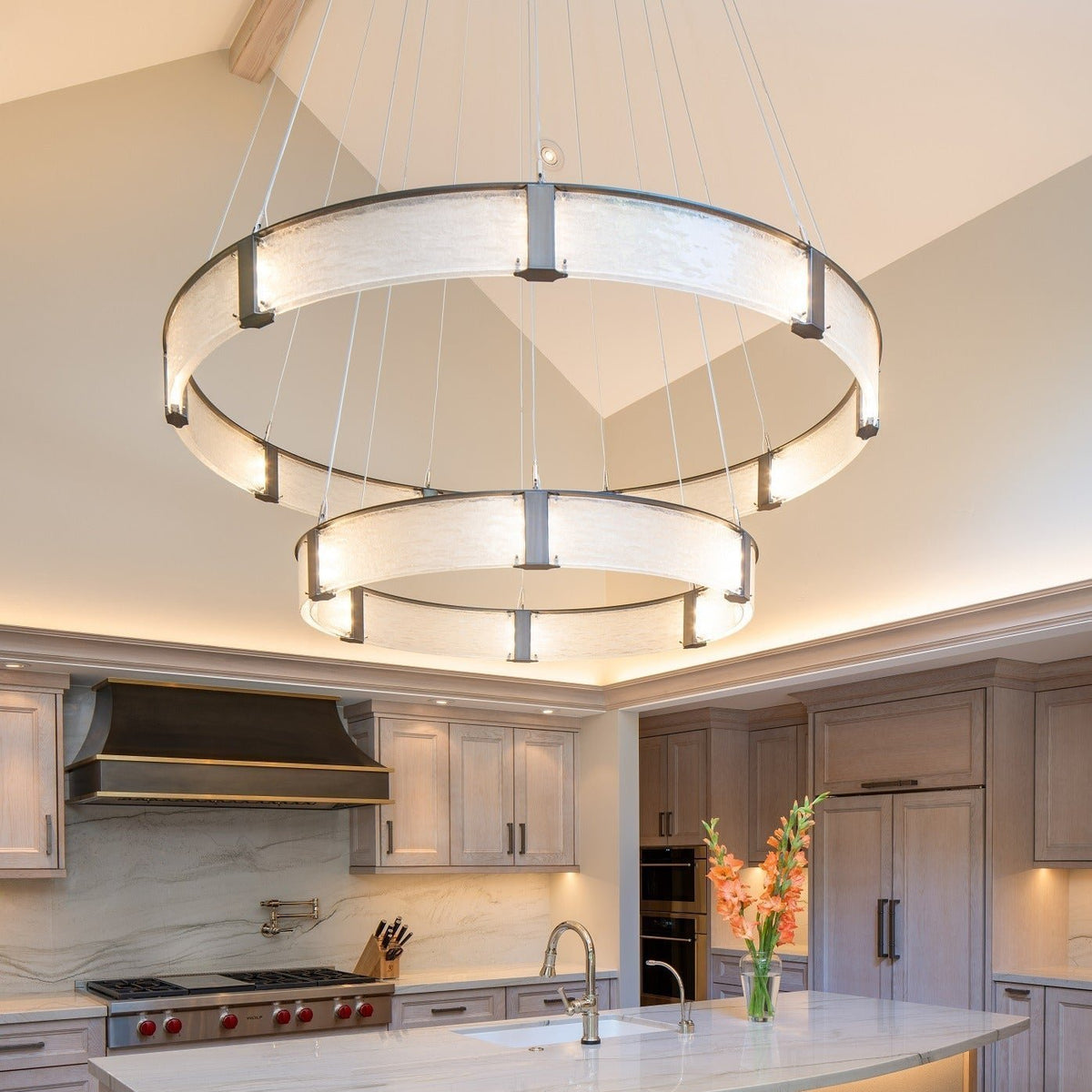 Modern Light Luxury Two-tier Glass Ring Chandelier - Zelno Lighting