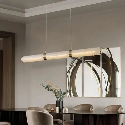 Modern Linear Alabaster Chandelier, Chandelier Over Dining Table - Zelno Lighting