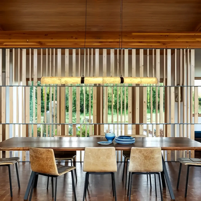 Modern Linear Alabaster Chandelier, Chandelier Over Dining Table - Zelno Lighting
