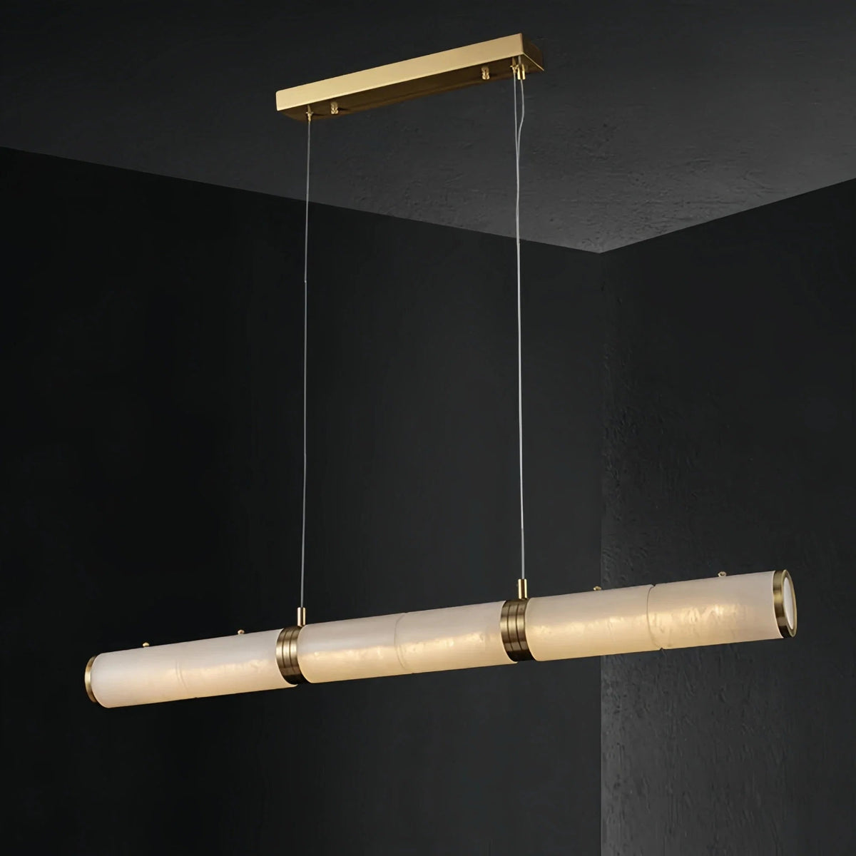 Modern Linear Alabaster Chandelier, Chandelier Over Dining Table - Zelno Lighting