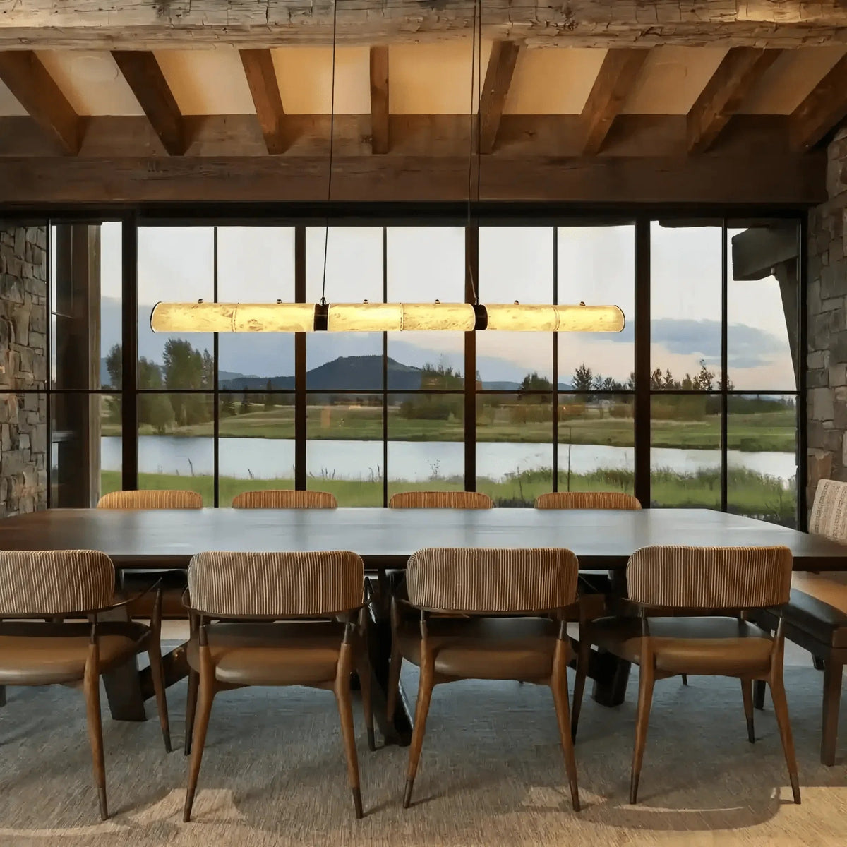 Modern Linear Alabaster Chandelier, Chandelier Over Dining Table - Zelno Lighting