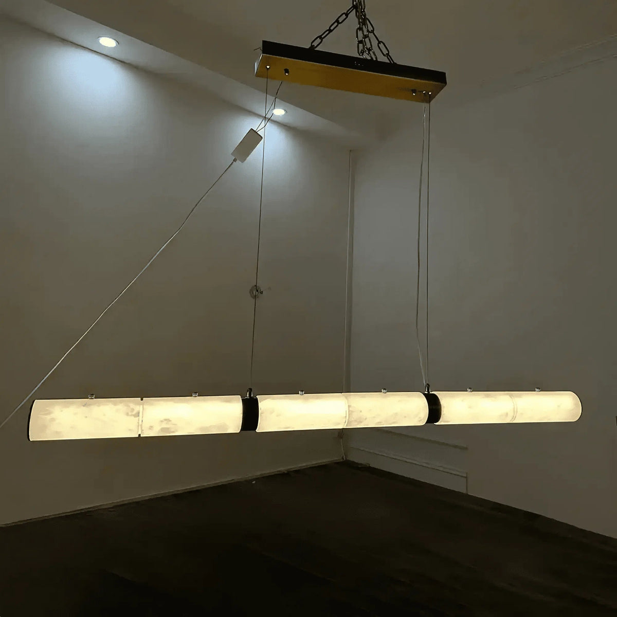 Modern Linear Alabaster Chandelier, Chandelier Over Dining Table - Zelno Lighting