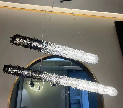 Modern Linear Natural Crystal Stick Chandelier - Zelno Lighting