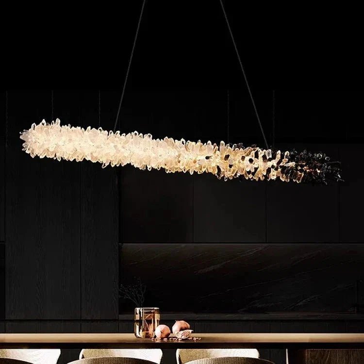 Modern Linear Natural Crystal Stick Chandelier - Zelno Lighting