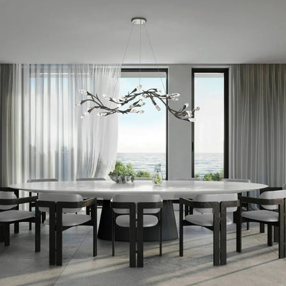 Modern Linear/Round Floral Branches Crystal Chandelier - Zelno Lighting