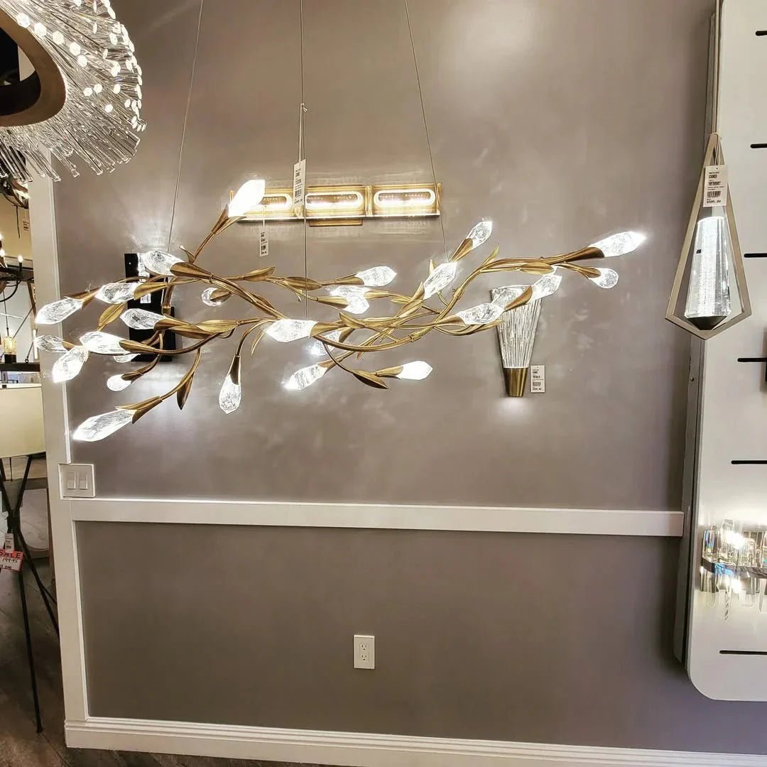 Modern Linear/Round Floral Branches Crystal Chandelier - Zelno Lighting