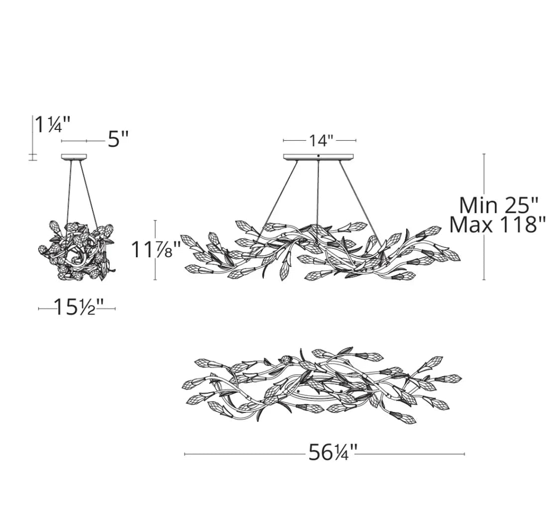 Modern Linear/Round Floral Branches Crystal Chandelier - Zelno Lighting