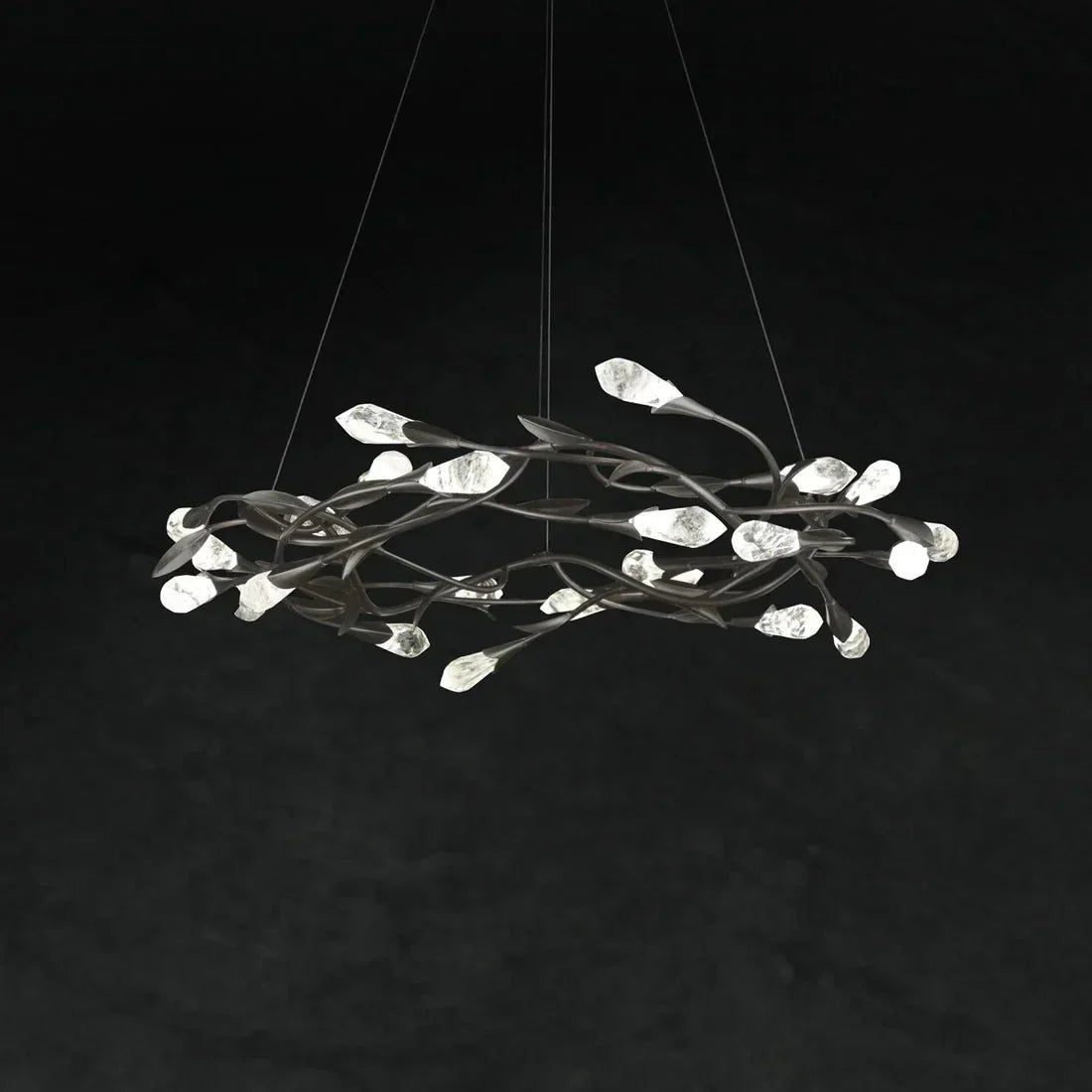 Modern Linear/Round Floral Branches Crystal Chandelier - Zelno Lighting