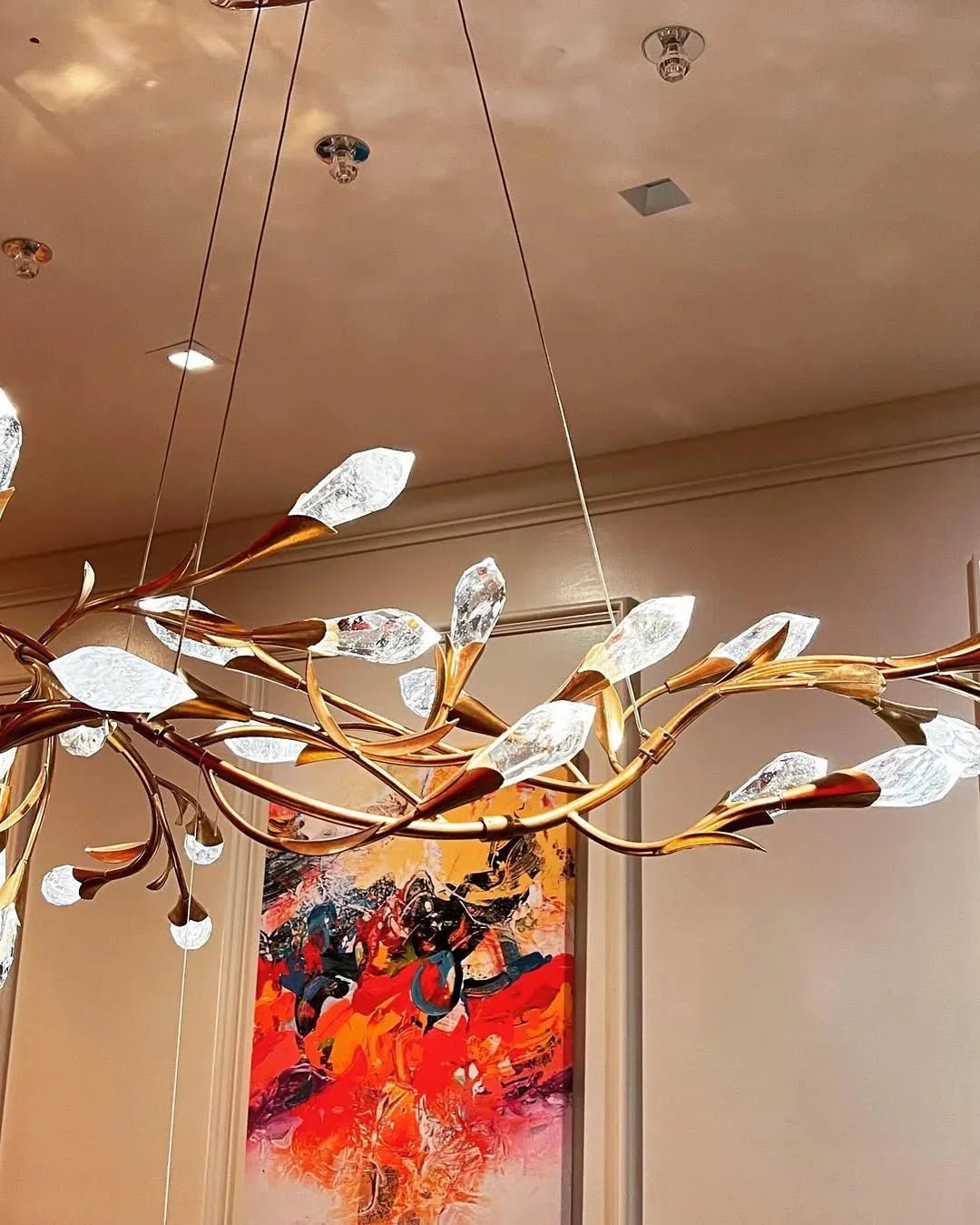 Modern Linear/Round Floral Branches Crystal Chandelier - Zelno Lighting