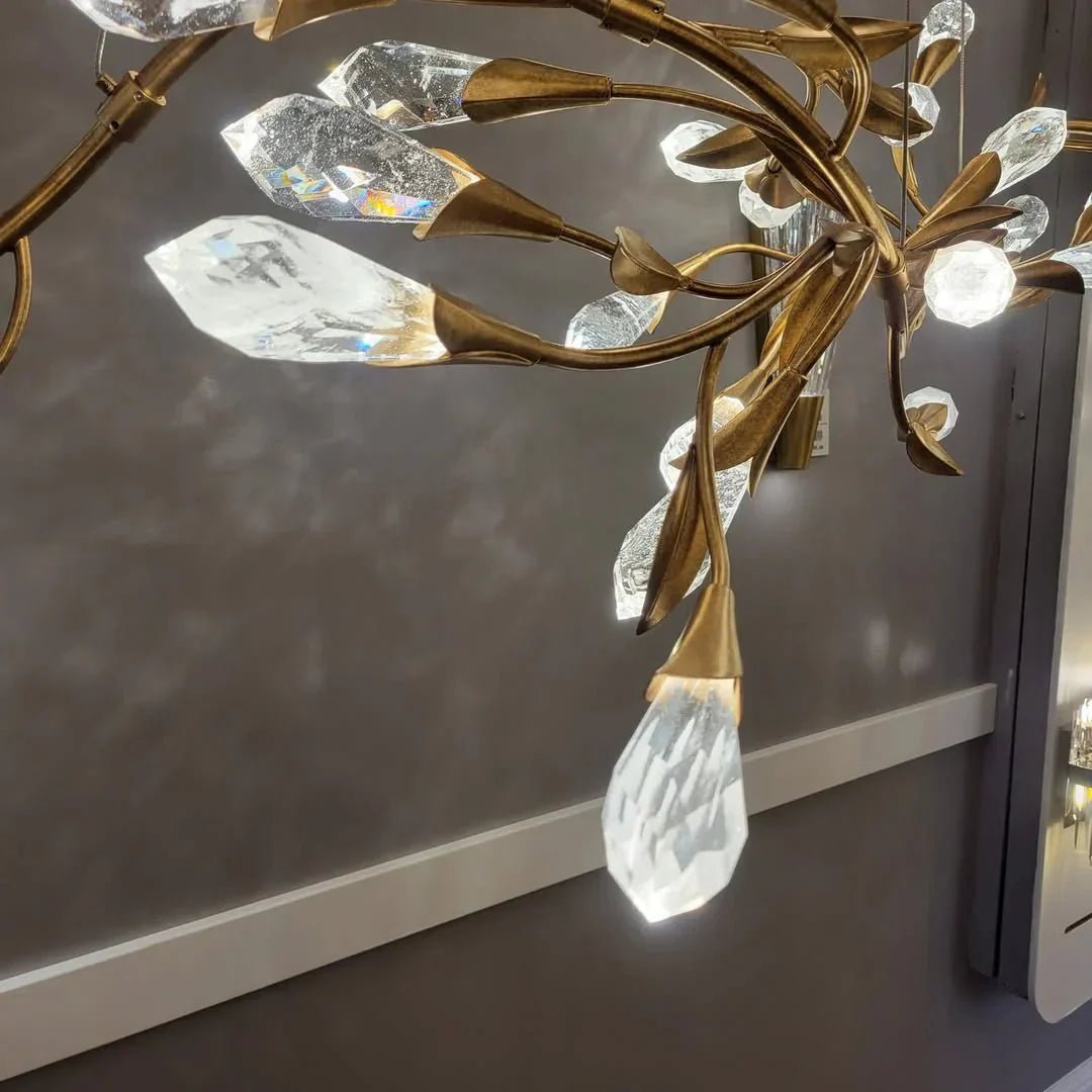 Modern Linear/Round Floral Branches Crystal Chandelier - Zelno Lighting