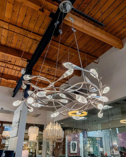 Modern Linear/Round Floral Branches Crystal Chandelier - Zelno Lighting