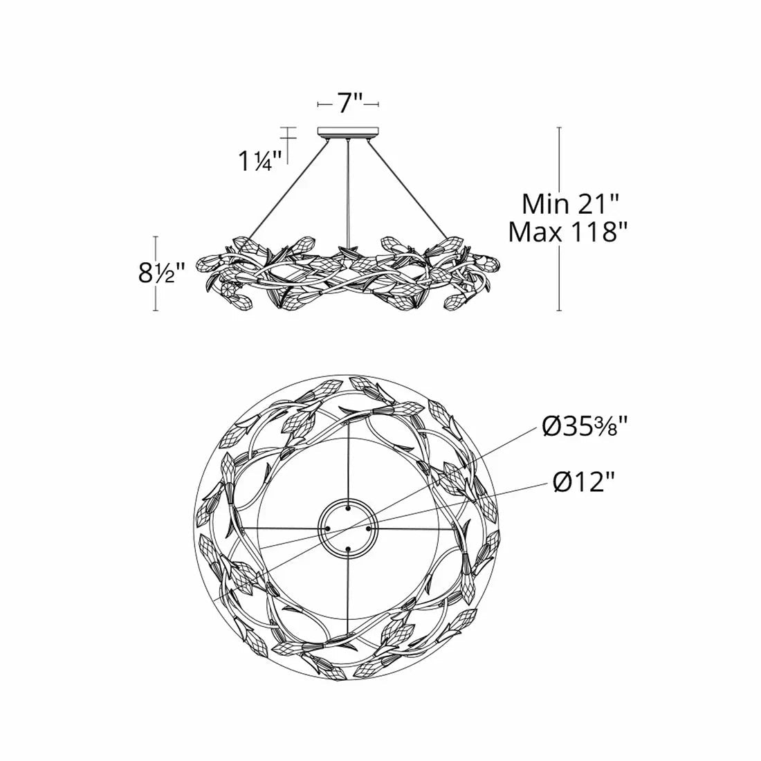 Modern Linear/Round Floral Branches Crystal Chandelier - Zelno Lighting