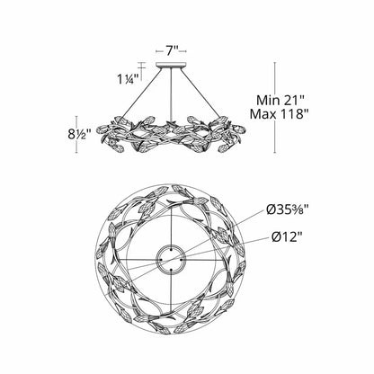 Modern Linear/Round Floral Branches Crystal Chandelier - Zelno Lighting