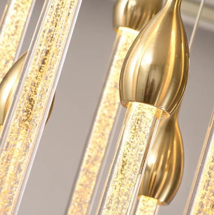 Modern Long Gold Glass Raindrop Rod Pendant Light for Staircase/High-ceiling room - Zelno Lighting