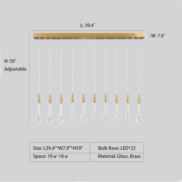 Modern Long Gold Glass Raindrop Rod Pendant Light for Staircase/High-ceiling room - Zelno Lighting