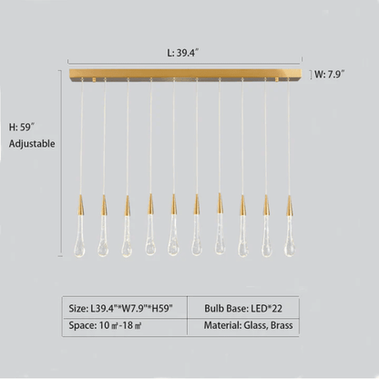 Modern Long Gold Glass Raindrop Rod Pendant Light for Staircase/High-ceiling room - Zelno Lighting