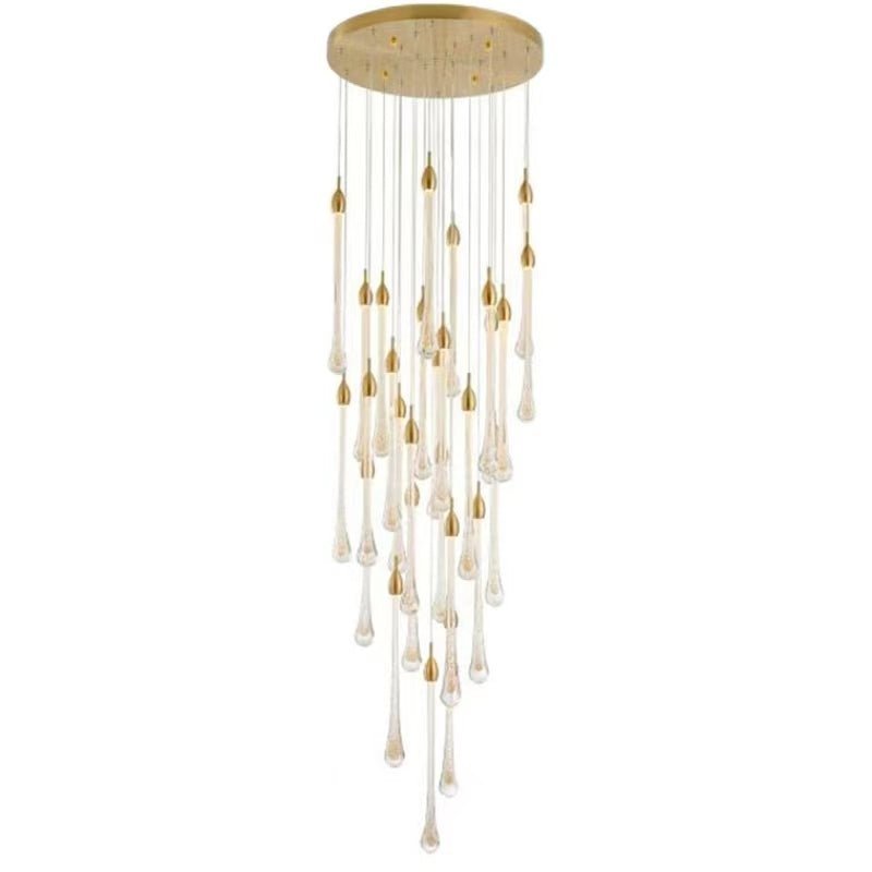 Modern Long Gold Glass Raindrop Rod Pendant Light for Staircase/High-ceiling room - Zelno Lighting
