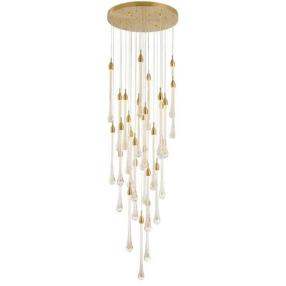 Modern Long Gold Glass Raindrop Rod Pendant Light for Staircase/High-ceiling room - Zelno Lighting