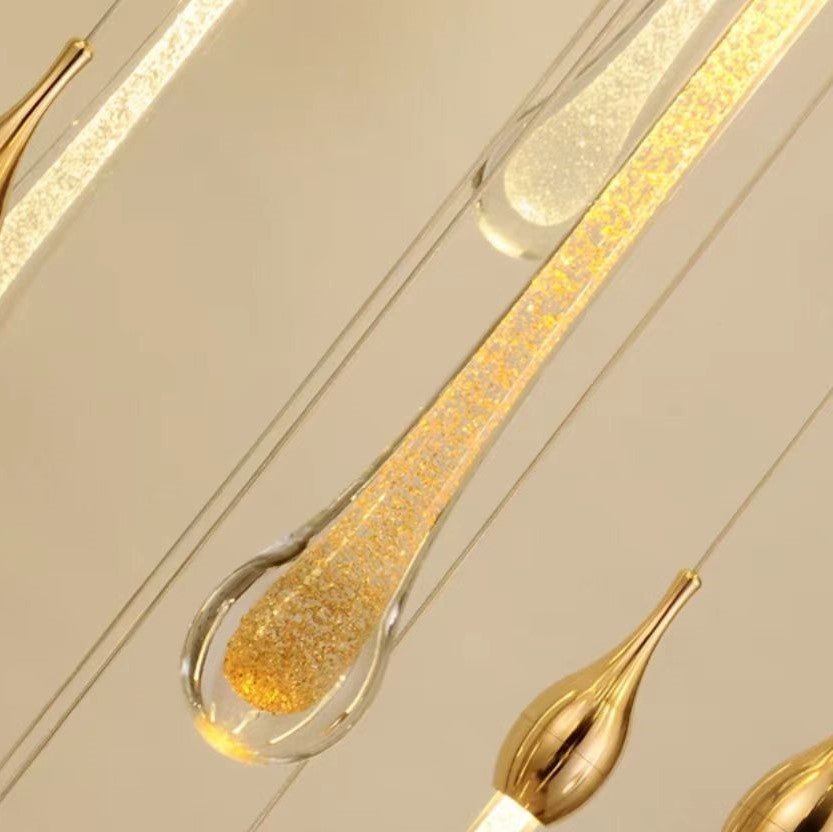 Modern Long Gold Glass Raindrop Rod Pendant Light for Staircase/High-ceiling room - Zelno Lighting