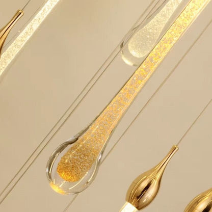 Modern Long Gold Glass Raindrop Rod Pendant Light for Staircase/High-ceiling room - Zelno Lighting