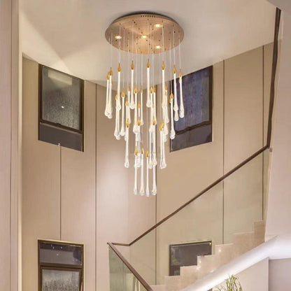Modern Long Gold Glass Raindrop Rod Pendant Light for Staircase/High-ceiling room - Zelno Lighting