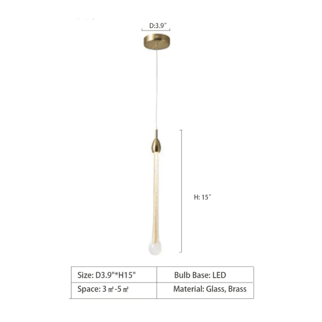 Modern Long Gold Glass Raindrop Rod Pendant Light for Staircase/High-ceiling room - Zelno Lighting