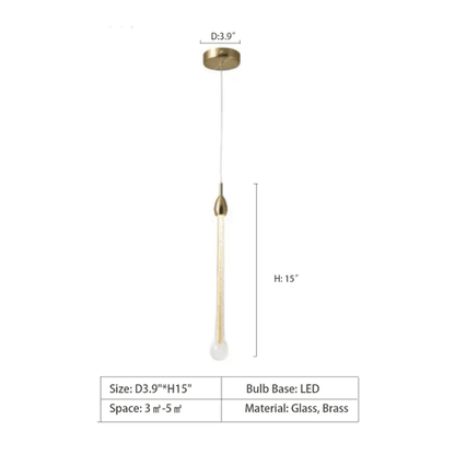 Modern Long Gold Glass Raindrop Rod Pendant Light for Staircase/High-ceiling room - Zelno Lighting