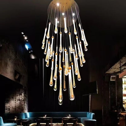 Modern Long Gold Glass Raindrop Rod Pendant Light for Staircase/High-ceiling room - Zelno Lighting