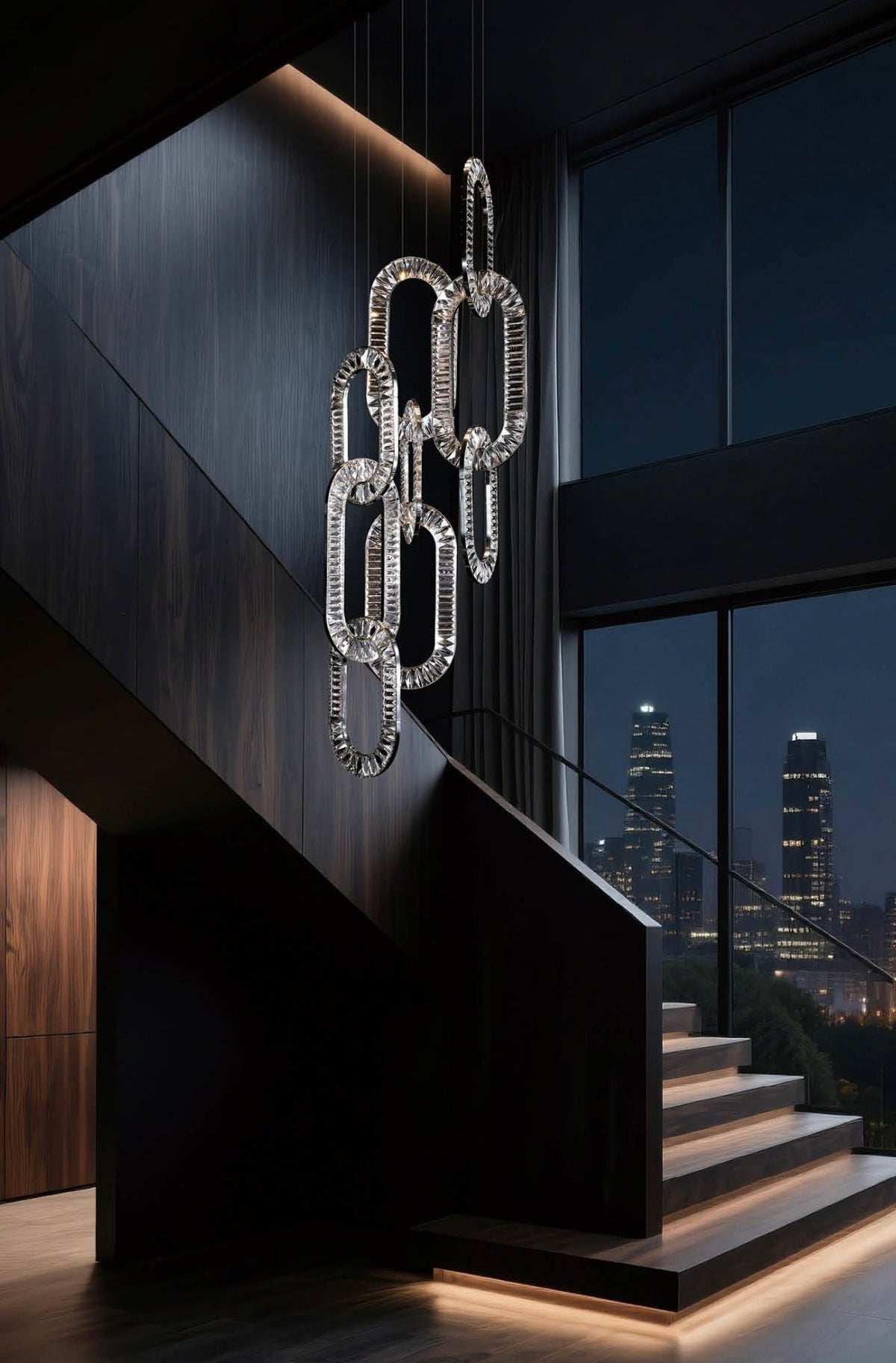 Modern Luxury Crystal Chain Cluster Chandelier for High Ceiling/Dining Room - Zelno Lighting