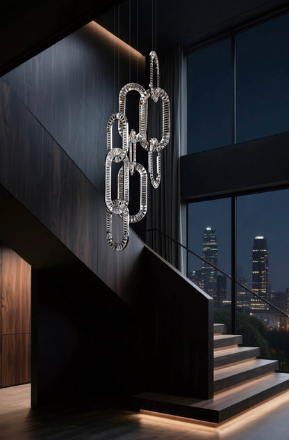 Modern Luxury Crystal Chain Cluster Chandelier for High Ceiling/Dining Room - Zelno Lighting